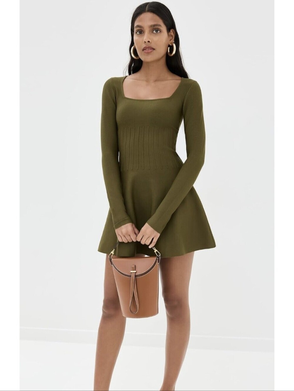 Staud Deora Long Sleeve Dress - Sergeant